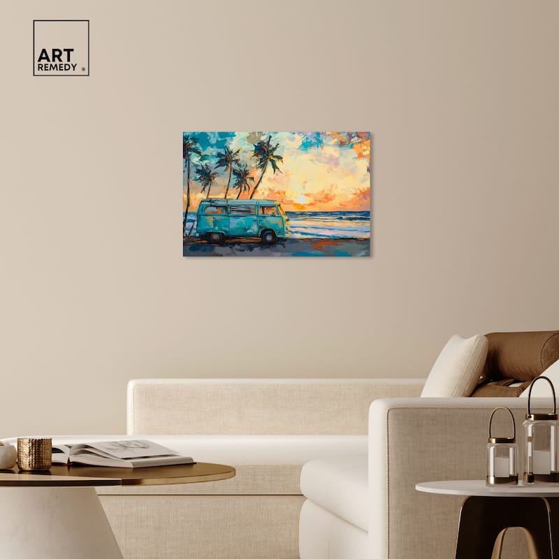 Art Remedy Old School Spring Break Gallery Wrapped Colorful Coastal 1 Piece Canvas Wall Art