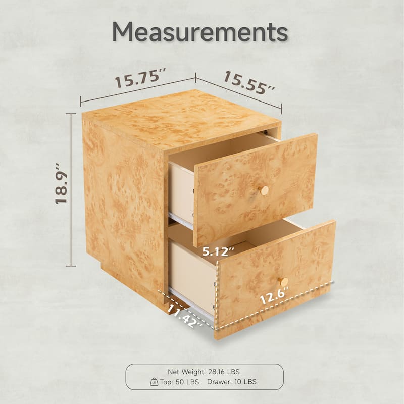 COZAYH Farmhouse Burl Wood Nightstand, Modern Dresser with Storage