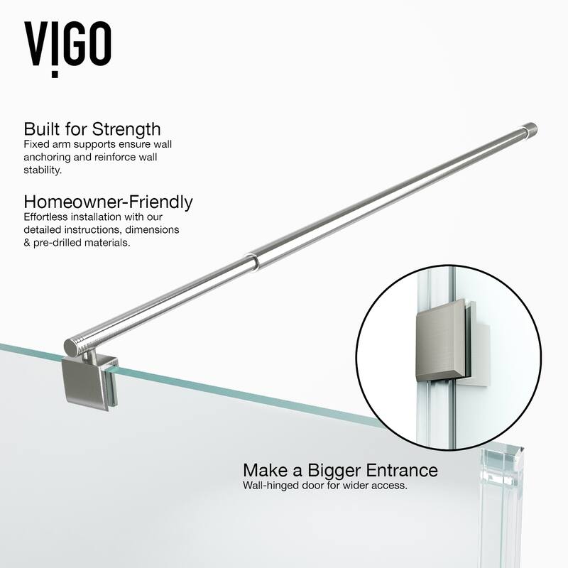 VIGO Pacifica 46"D x 34"W x 73"H Frameless Hinged Shower Enclosure