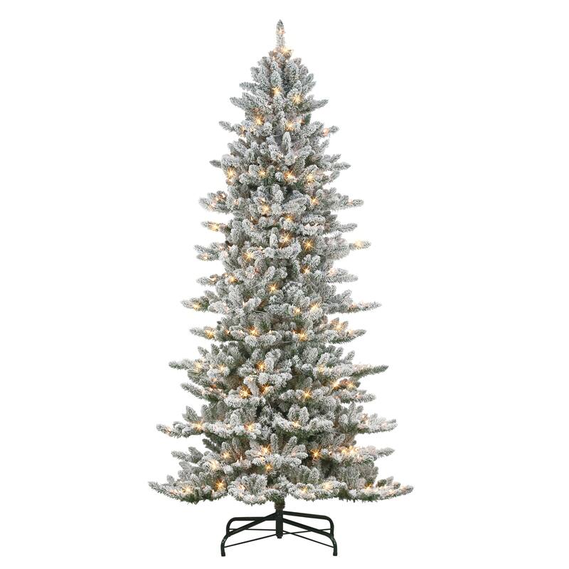 Puleo International 9 ft Pre-Lit Slim Flocked Royal Majestic Artificial Spruce Tree - Green