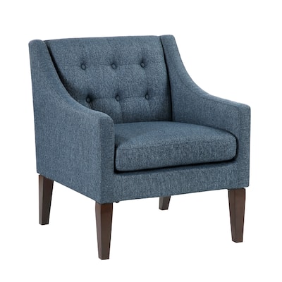 Ginna Accent Armchair, Button Tufted Blue Polyester, Brown Legs