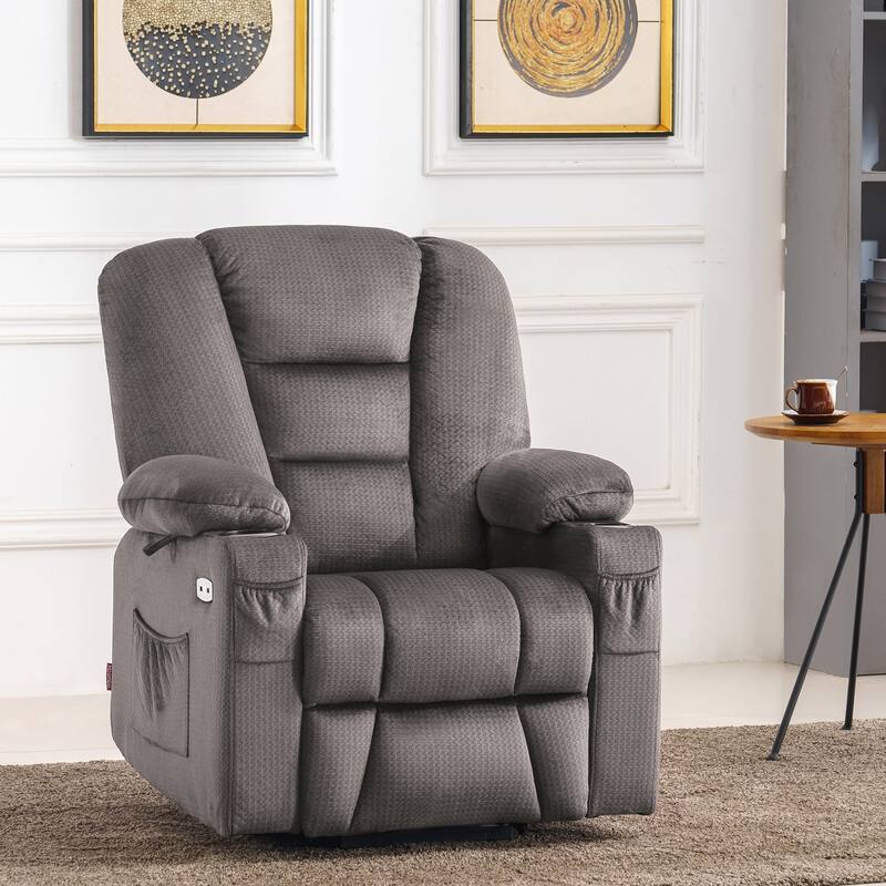 MCombo Small Power Lift Recliner Chair with Massage and Heat for Short Elderly People, Fabric 7569 - Grey