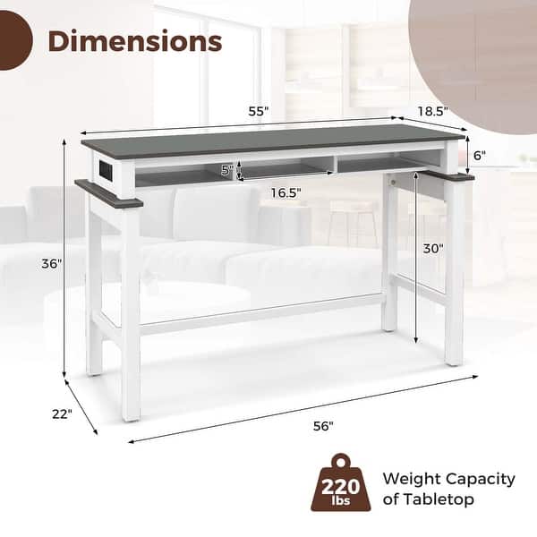 dimension image slide 0 of 2, Costway Bar Table with Power Outlets Counter Height Table with Storage - See Details