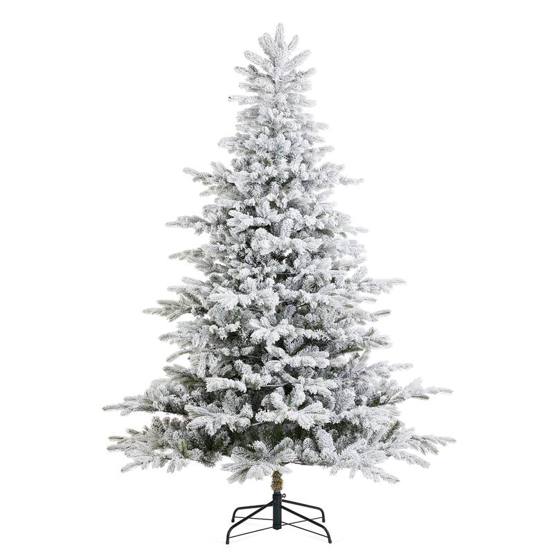 Glitzhome 7.5ft/9ft Pre-Lit Flocked Full Fir Artificial Christmas Trees with Foot Pedal
