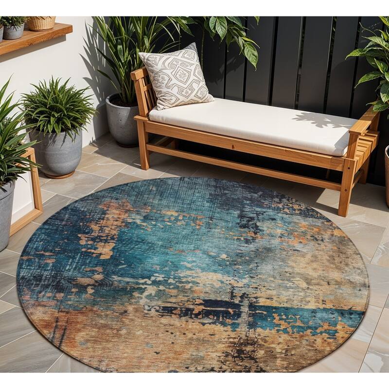 HomeRoots Abstract Transitional Rectangle Outdoor Rug - 8' Round