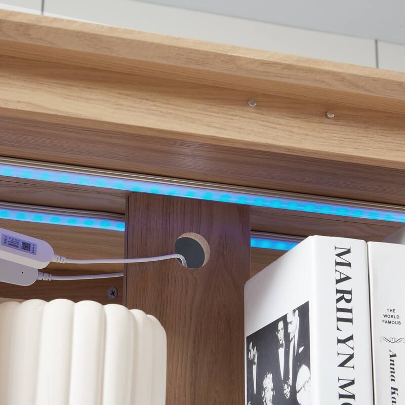 Elegant Curio Cabinet with Adjustable Shelves,LED Light and Mirrored Back Panel