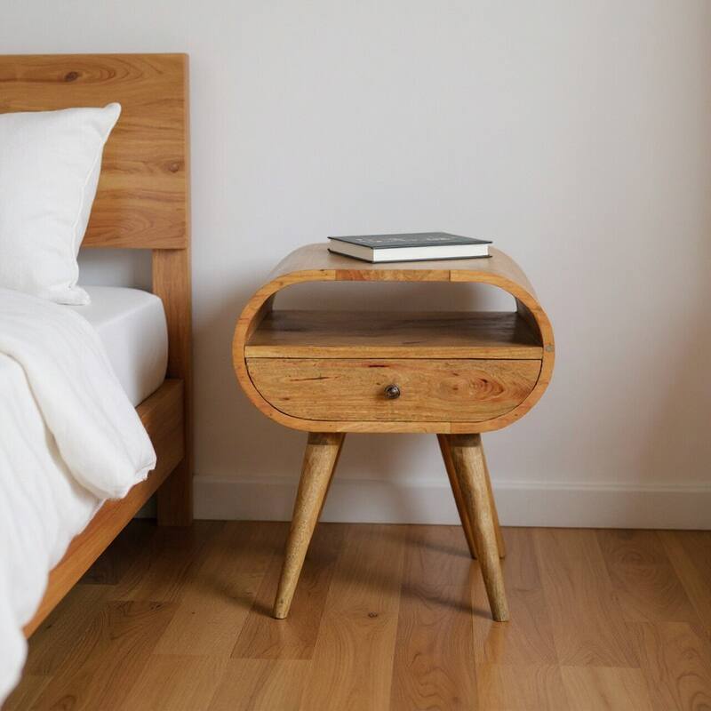 HomeRoots 21" Natural Solid Wood Oval One Drawer Nightstand - Natural - 1-drawer