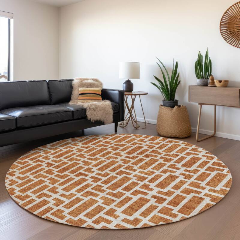 Premium Washable Super Soft Modern Geo Mayfield Rug - Terracotta - 8' x 8'