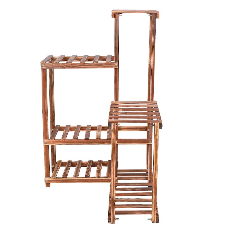 Corner Accent Plant Stand Shelf 6 Tier Wooden Flower Rack for Indoor Outdoor