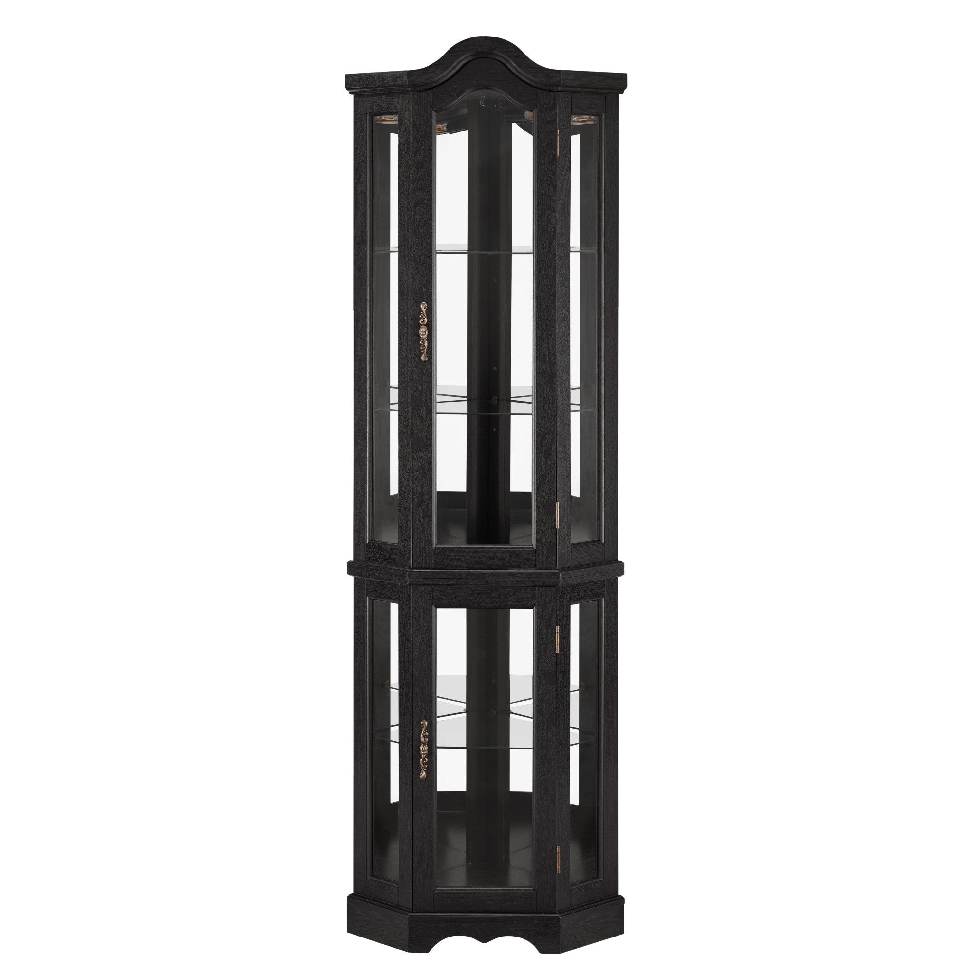 Curio Cabinet Lighted Glass Display Curio Cabinet w/Tempered Glass Doors and Shelves, Crown Corner Cabinet with Bulb