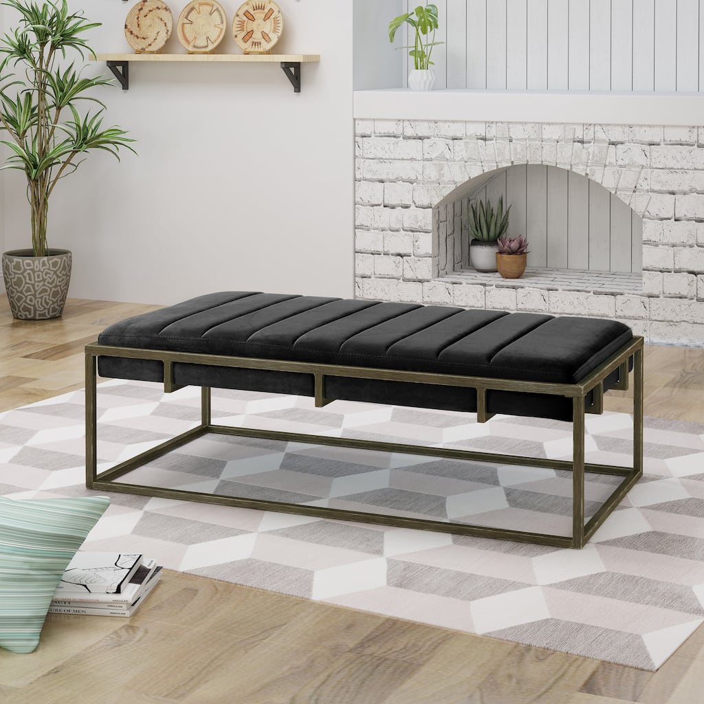 Simple Padded Bench Leisure Bench with Metal Frame, Indoor Bench Piano Bench Ottoman End of Bed Bench