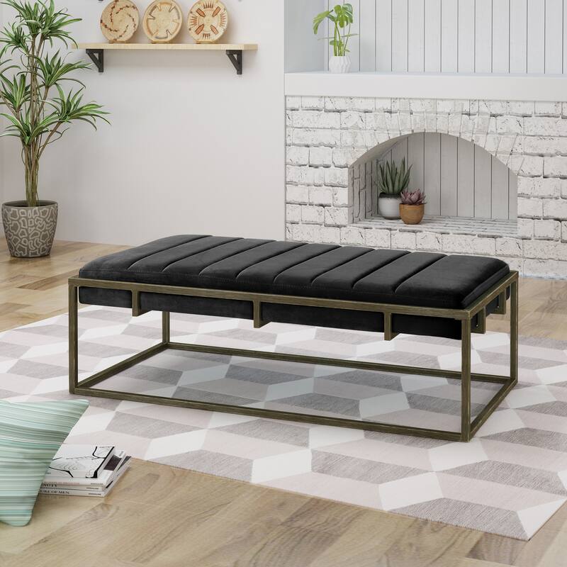 Upholstered Metal Ottoman Bench, Brown