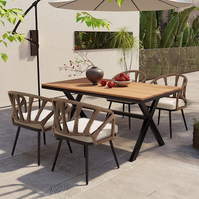Contemporary Outdoor Set with PE Rattan Chairs and Plastic Wood Table