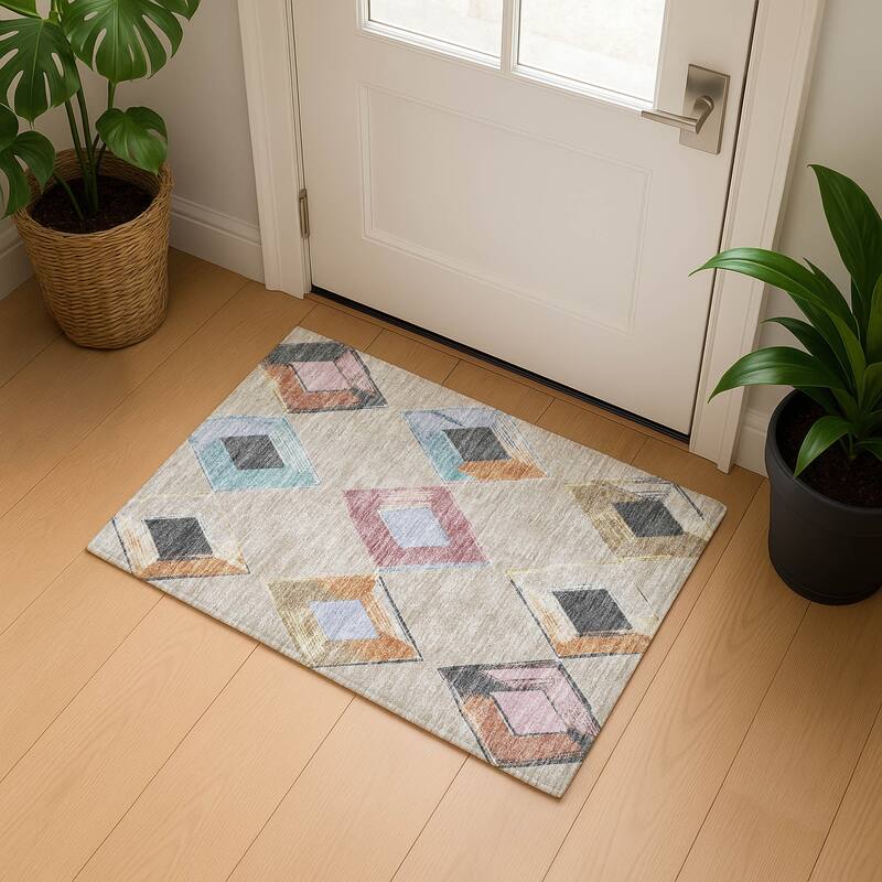 Premium Washable Super Soft Modern Diamond Mayfield Rug - Beige - 1'8" x 2'6"
