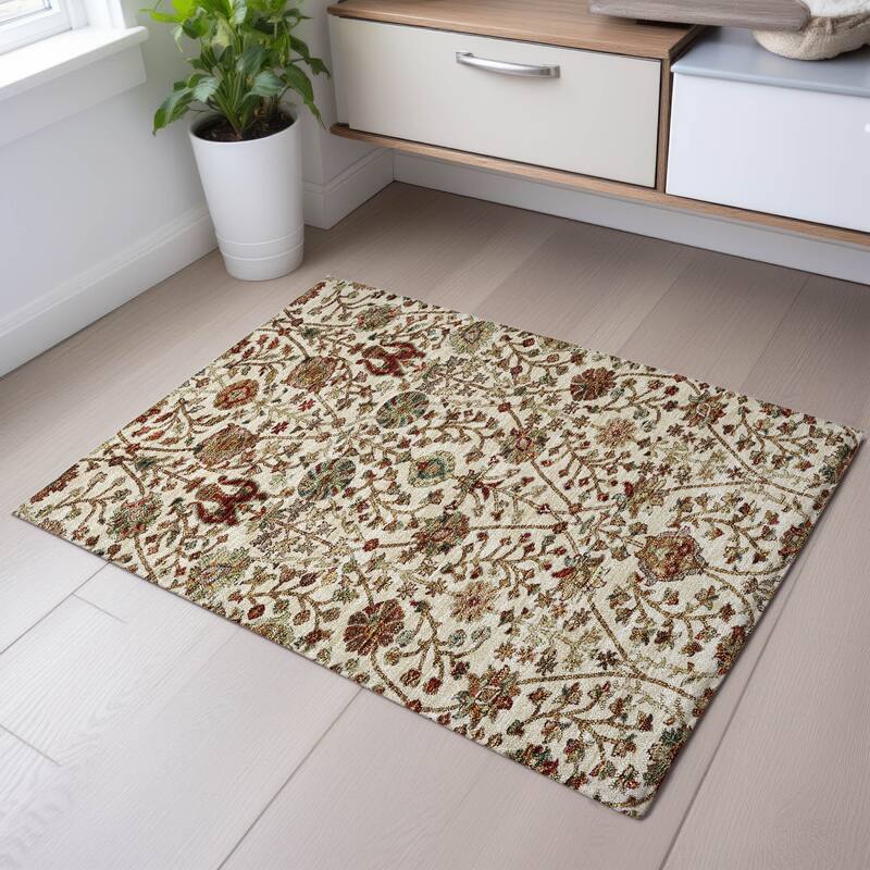 Premium Washable Super Soft Traditional Persian Mayfield Rug - Ivory - 1'8" x 2'6"