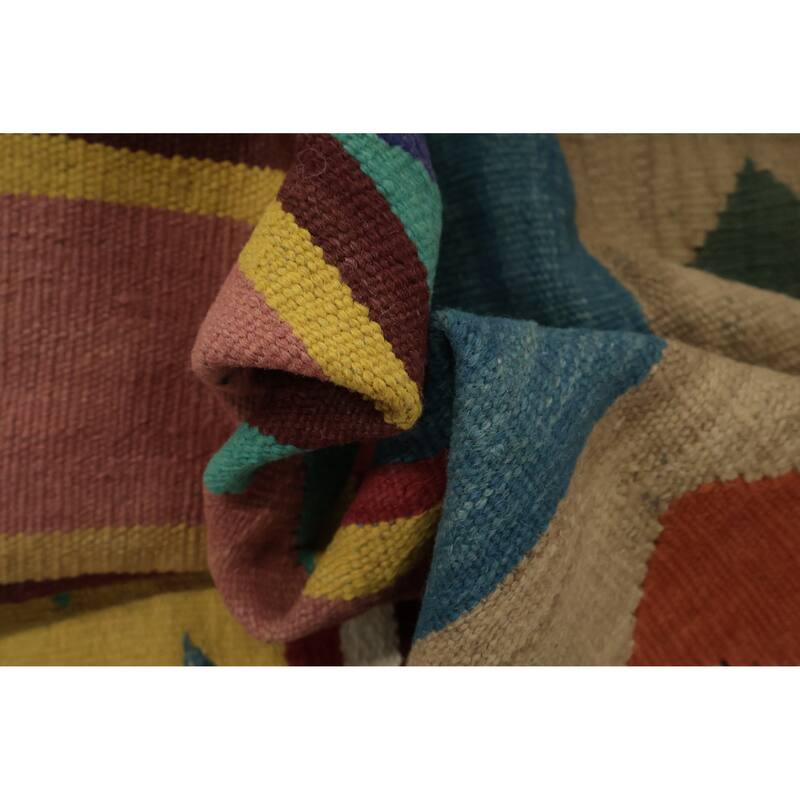Hand Woven Oriental 100% Wool Carpet Southwestern Tribal Multi-Colored Kilim Area Rug - 13' 5'' X 9' 4''