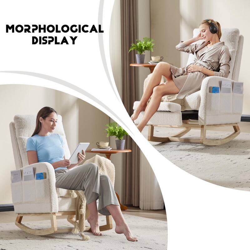 Polyester Fabric Rubber Wood Accent Rocking Chair with Side Pocket - 29.5"D x 24.8"W x 40.9"H