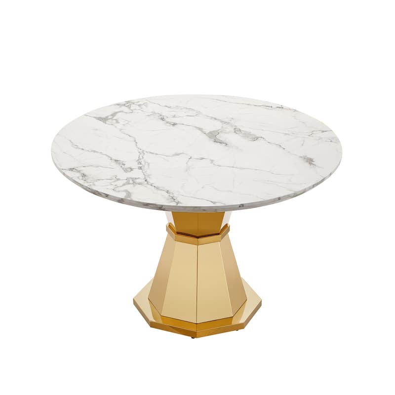 GDFStudio - Jane Series 47" Round Marble Dining Table and Stainless Steel Base for Dining Room, Kitchen