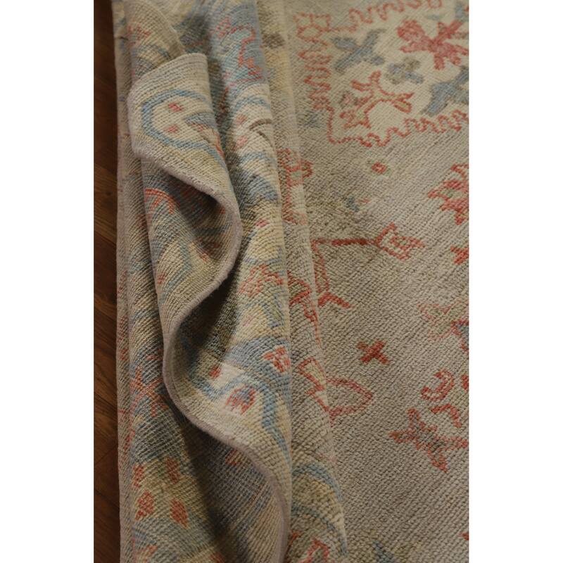Hand Knotted Oriental 100% Wool Carpet Transitional All-Over Beige & Ivories Oushak Area Rug - 8' 11'' X 6' 0''
