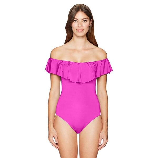 Shop Trina Turk Women S Off Shoulder Ruffle One Piece Swimsuit