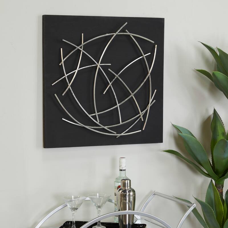 CosmoLiving by Cosmopolitan Metal Overlapping Lines Abstract Wall Decor with Black or White Backing - Black or White
