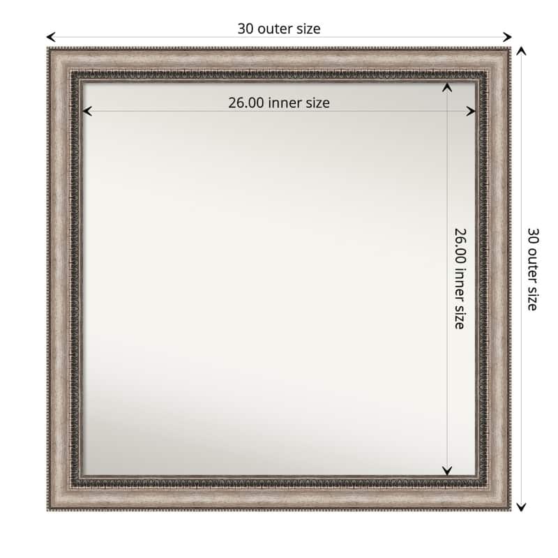 Non-Beveled Bathroom Wall Mirror - Lyla Ornate Silver Frame - 30 x 30 in - Lyla Ornate Silver