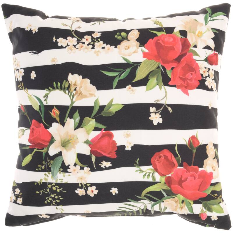 Mina Victory Outdoor Pillows Floral Stripe Multicolor Throw Pillow