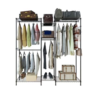 Freestanding Metal Garment Rack with Multiple Storage Shelves