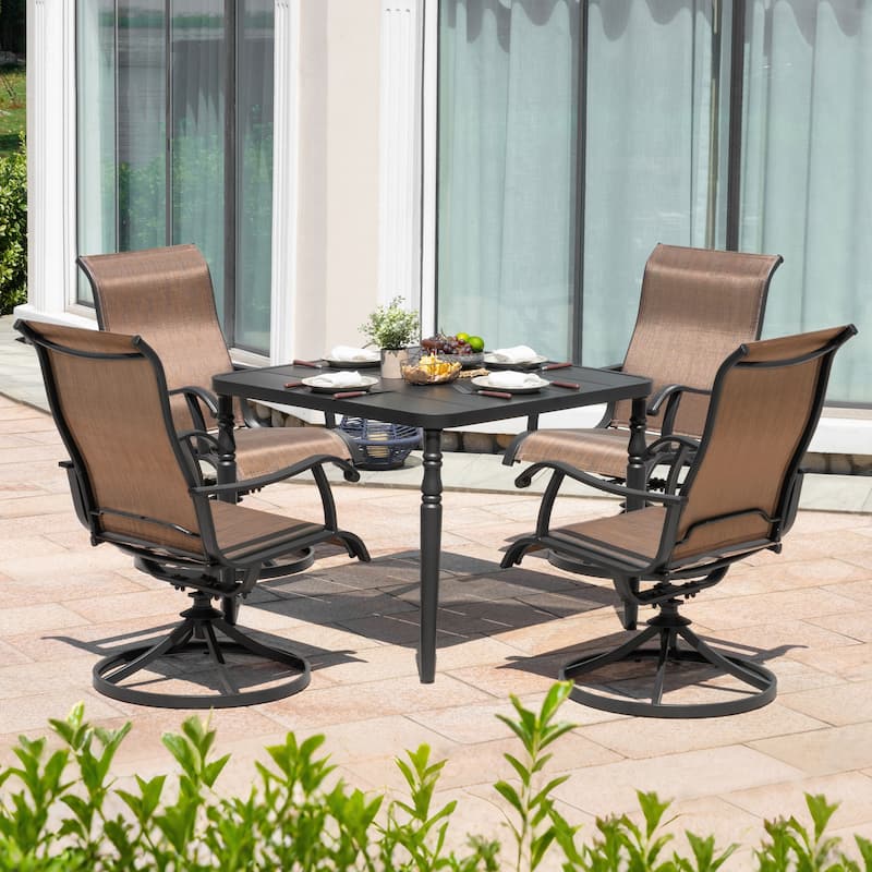 Patio 5PCS Metal Textilene Dining Set with Umbrella Hole and Swivel Chairs