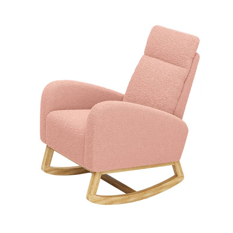 Modern Teddy Fabric Rocking Chair With Right Pocket For Indoor