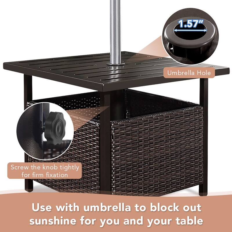 Rattan Wicker Side Table Outdoor Furniture Deck Umbrella Table Brown