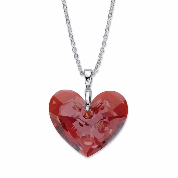 Silvertone Heart Shaped Red Glass Simulated Crystal Pendant Necklace Overstock
