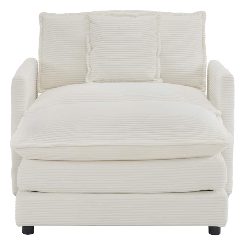Corduroy Armchair with Ottoman, Storage Pockets and 2-Layer Foam Cushions