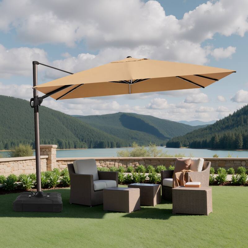 12 x 9 ft Outdoor Shade Parasol Patio Offset Cantilever Umbrella with Weights Base