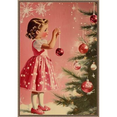 Girl With Baubles by Pictufy Studio (23 x 33 in.), Framed Canvas Wall Art Print - Sylvie Beaded Dark Gold