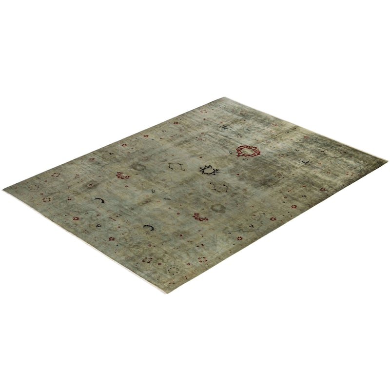 Overton Hand Knotted Wool Vintage Inspired Modern Contemporary Overdyed Green Area Rug - 8' 10" x 11' 7"