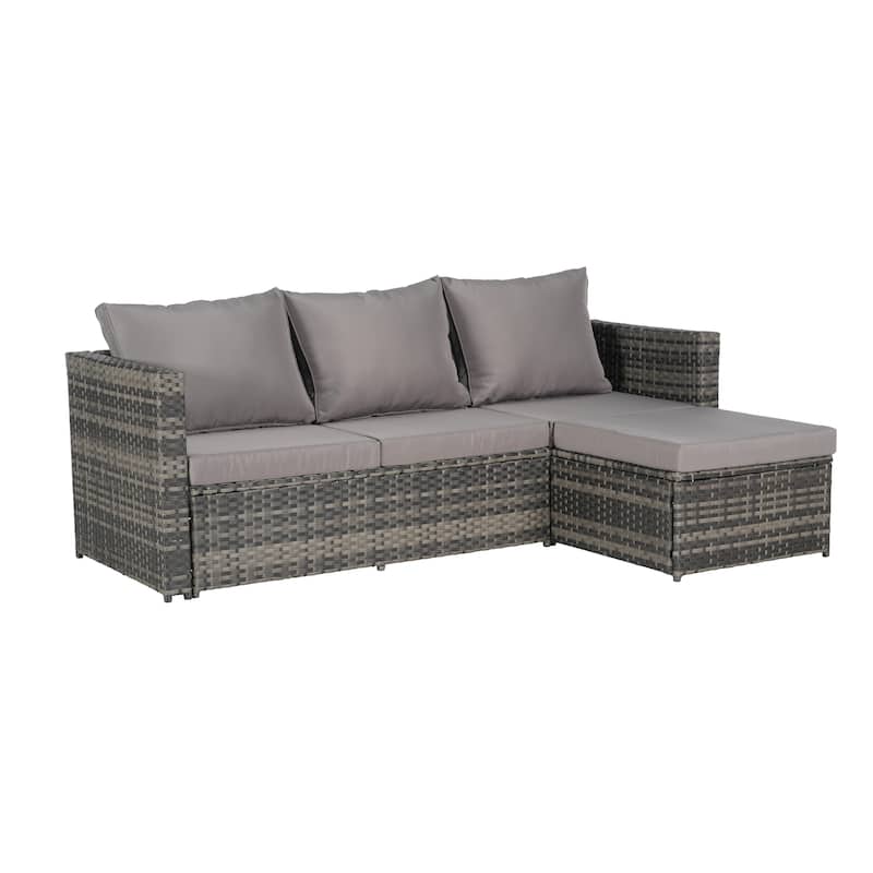 6-Piece Outdoor Patio Rattan Conversation Sectional Sofa Set with Tempered Glass Coffee Table and 2 Armchair