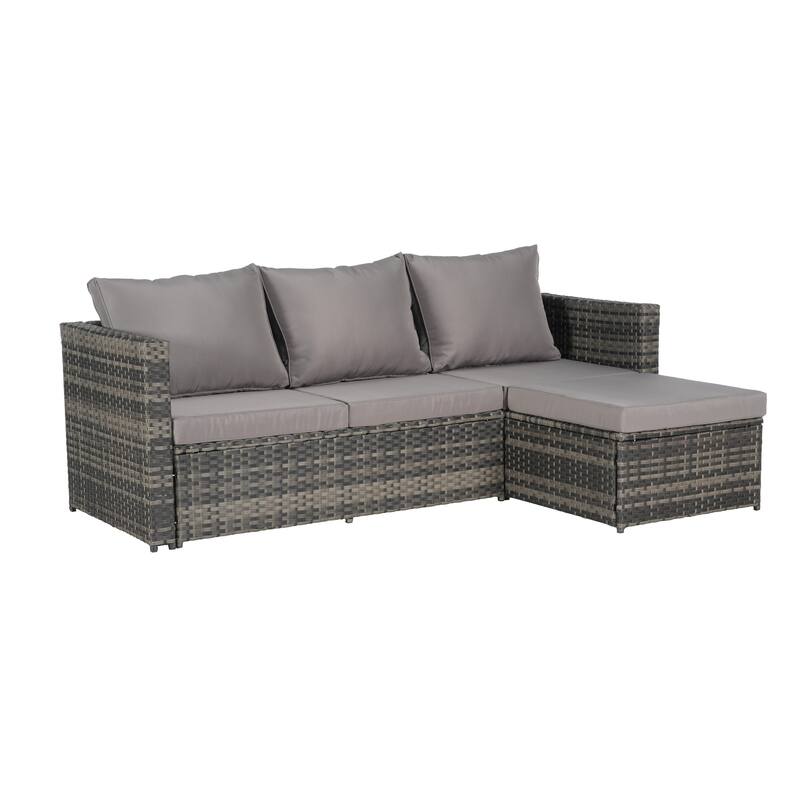 6-Piece Rattan Sectional Sofa Set with Glass Table & Armchairs