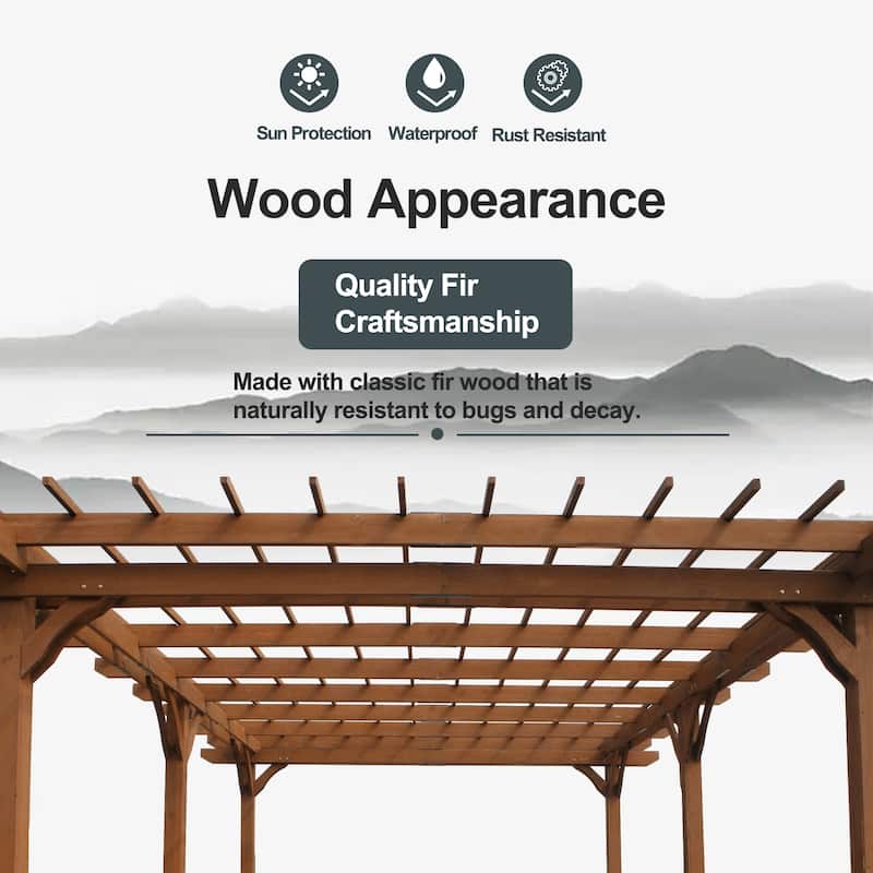 12' x 16' Outdoor Gazebo Wooden Grape pergola for Climbing Plant Support, Garden, Terrace, Backyard, Deck, Brown