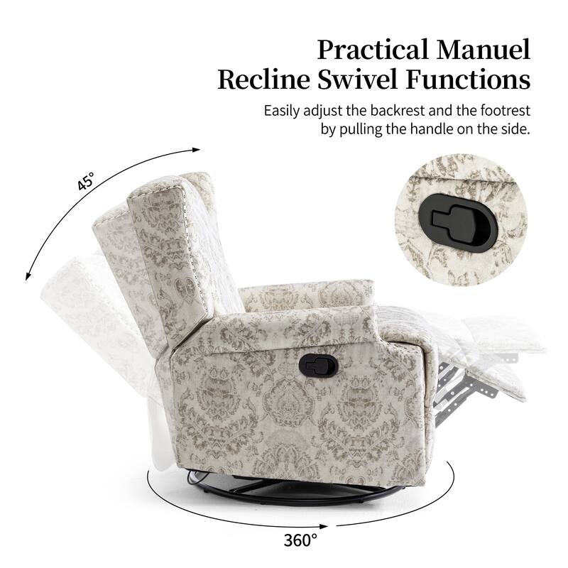 29'' W Pattern Floral Swivel Manual Push Back Recliner Glider Chair
