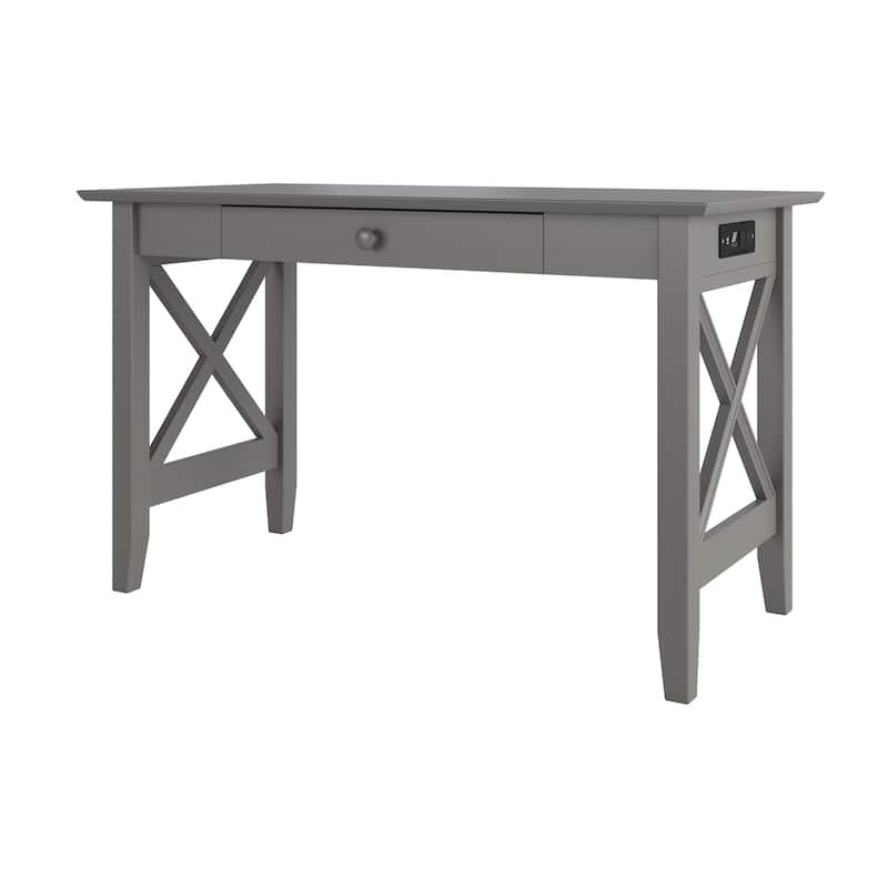 Desk with Drawer & Charging Station - Grey Chic Design - Solid Wood Workspace