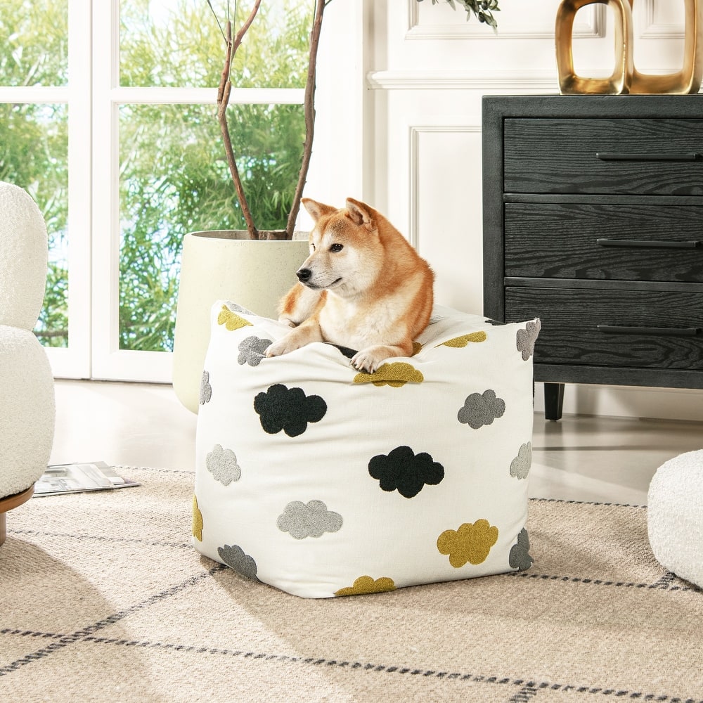 Pouf 23" Luxury Oversized Embroidery Bean Bag Cube Ottoman