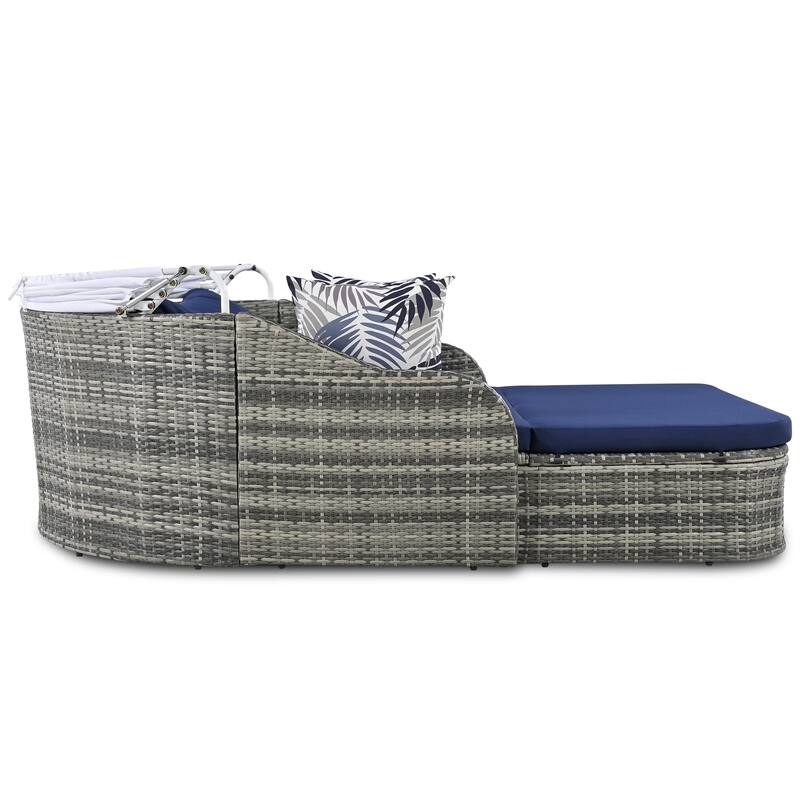 79.9" Outdoor PE Rattan Daybed with Adjustable Canopy