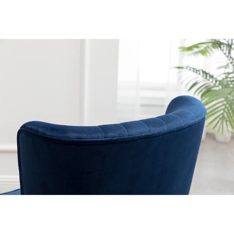 Blue Modern 26" Polyester Accent Chair with Solid Rubber Wood Legs for Living Room