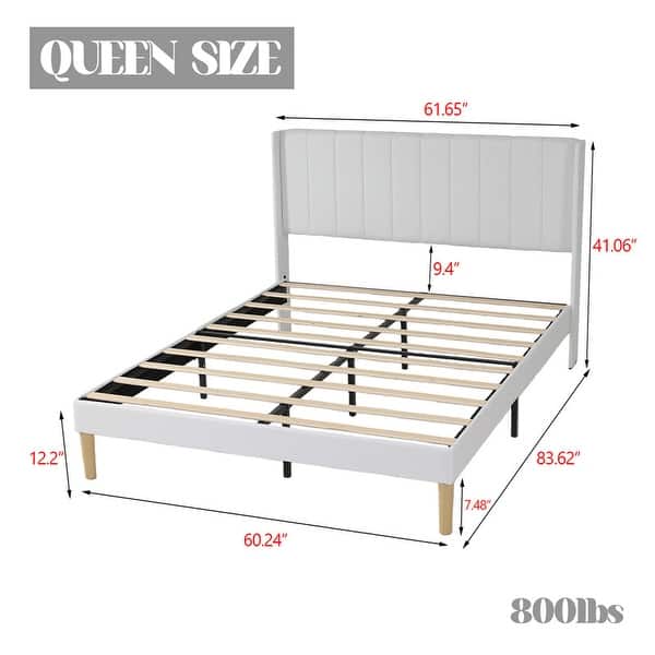 dimension image slide 12 of 26, Caxkun Upholstered Platform Bed Frame with Wingback headboard