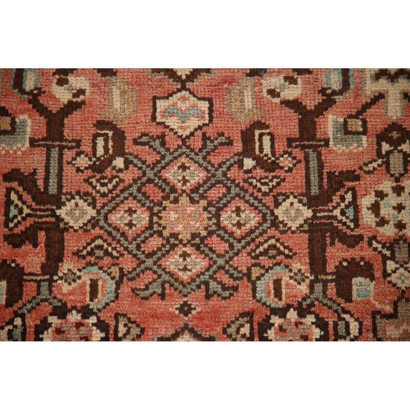 Hand Knotted Oriental 100% Wool Carpet Traditional Geometric Red Hamedan Runner Rug - 10' 3'' X 3' 6''