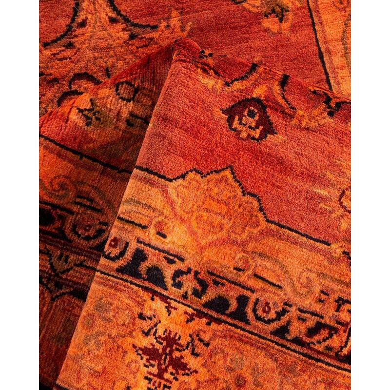 Overton Hand Knotted Wool Vintage Inspired Modern Contemporary Overdyed Orange Area Rug - 2' 7" x 4' 5"