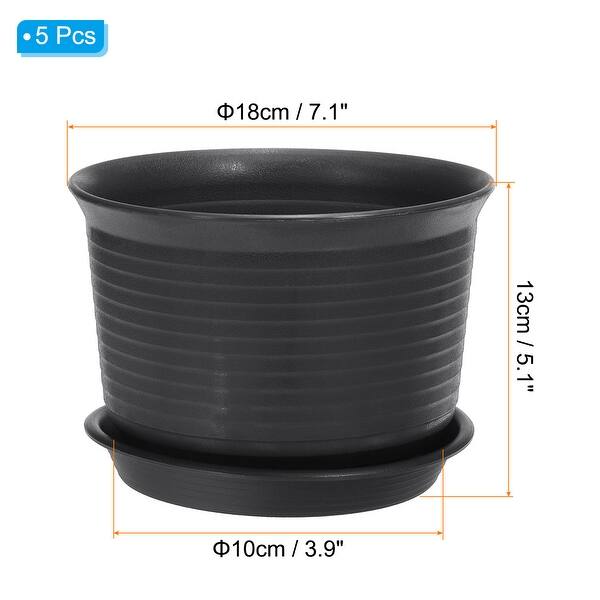 5Pcs 7 Inch Plastic Plant Flower Pots with Drainage Holes and Tray ...