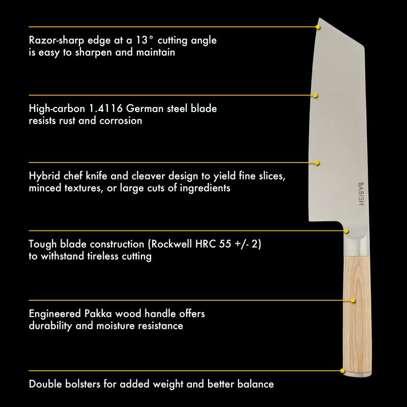 Babish High Carbon 1.4116 German Steel Full Tang 7.5-Inch Clef Knife Chef & Cleaver Hybrid for Chopping, Slicing & Prep