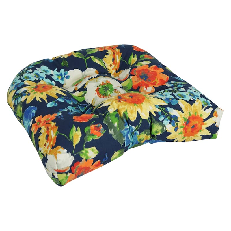 19-inch Rounded Back Tufted Indoor/Outdoor Chair Cushion - 19" x 19" - Alfinia Fresco Caspian